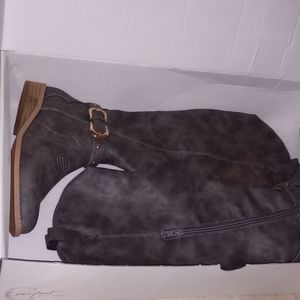 Gray knee high boots